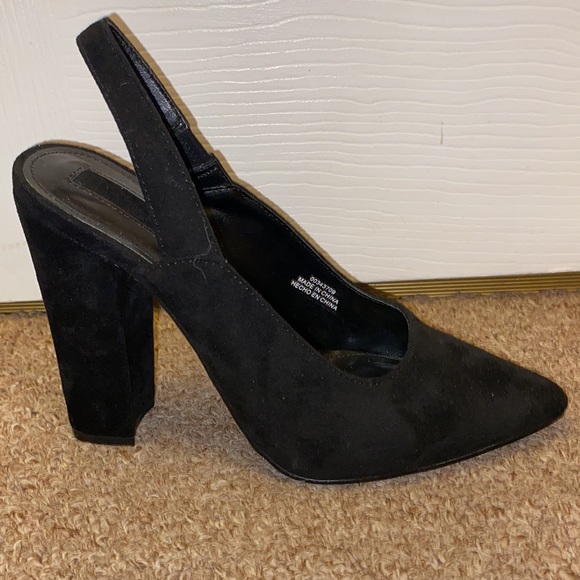 Faux suede chunky heel pointy closed toe sling backs, too small for me - Picture 3 of 7